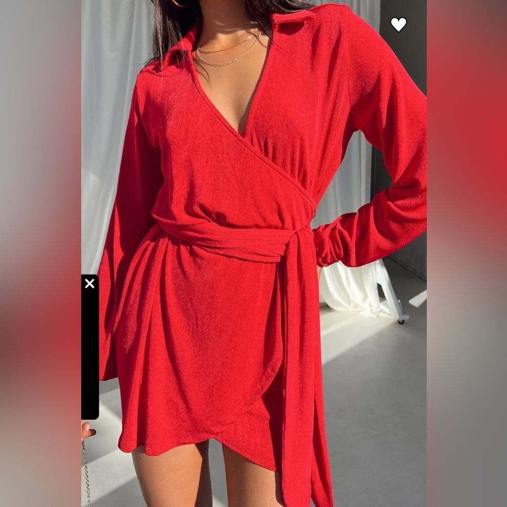 Princess Polly Party Time mini red faux wrap dress. Sz 2.